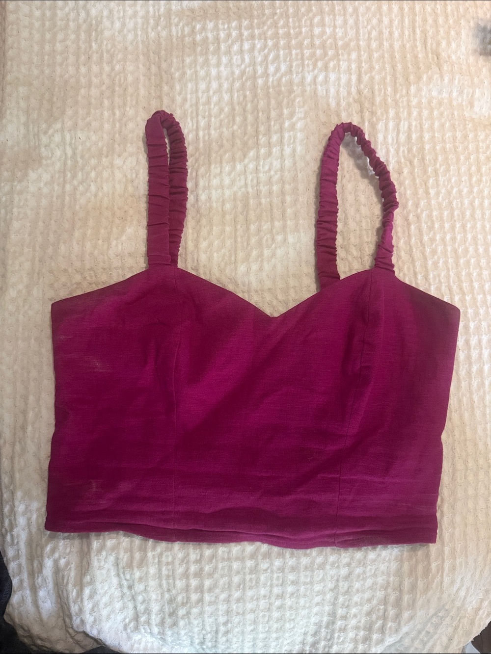 Express Fuchsia Ruched-Strap Crop Camisole